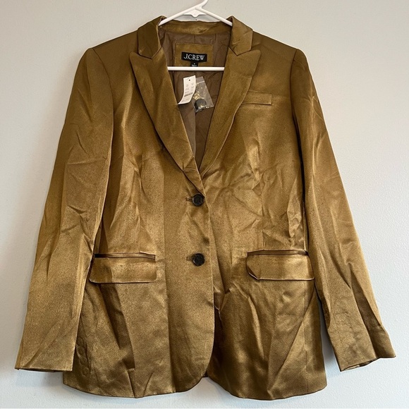 J Crew Womens Green Blazer Sz 4 Two Button  Viscose Silky Preppy Office Career - Picture 1 of 9